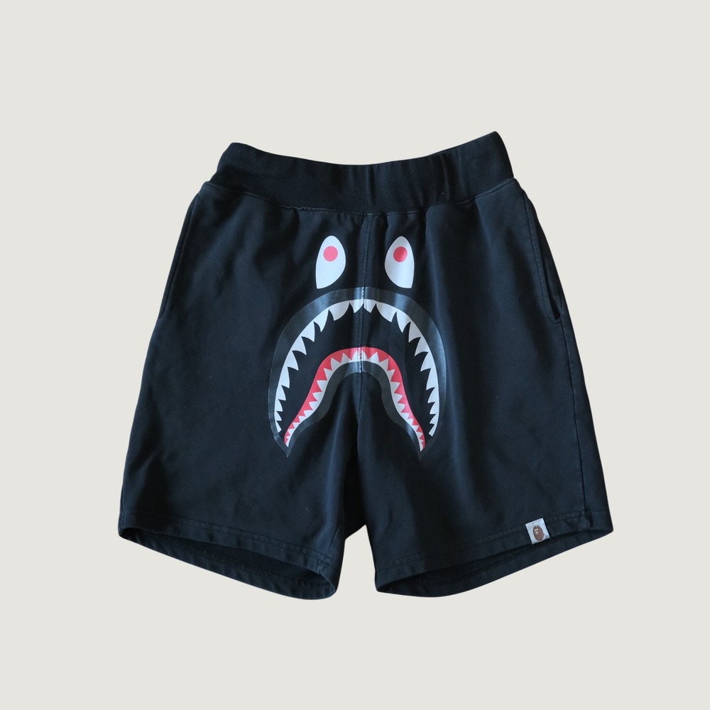 BAPE Shark Sweat Shorts Mens Black Graphic Streetwear M Casual